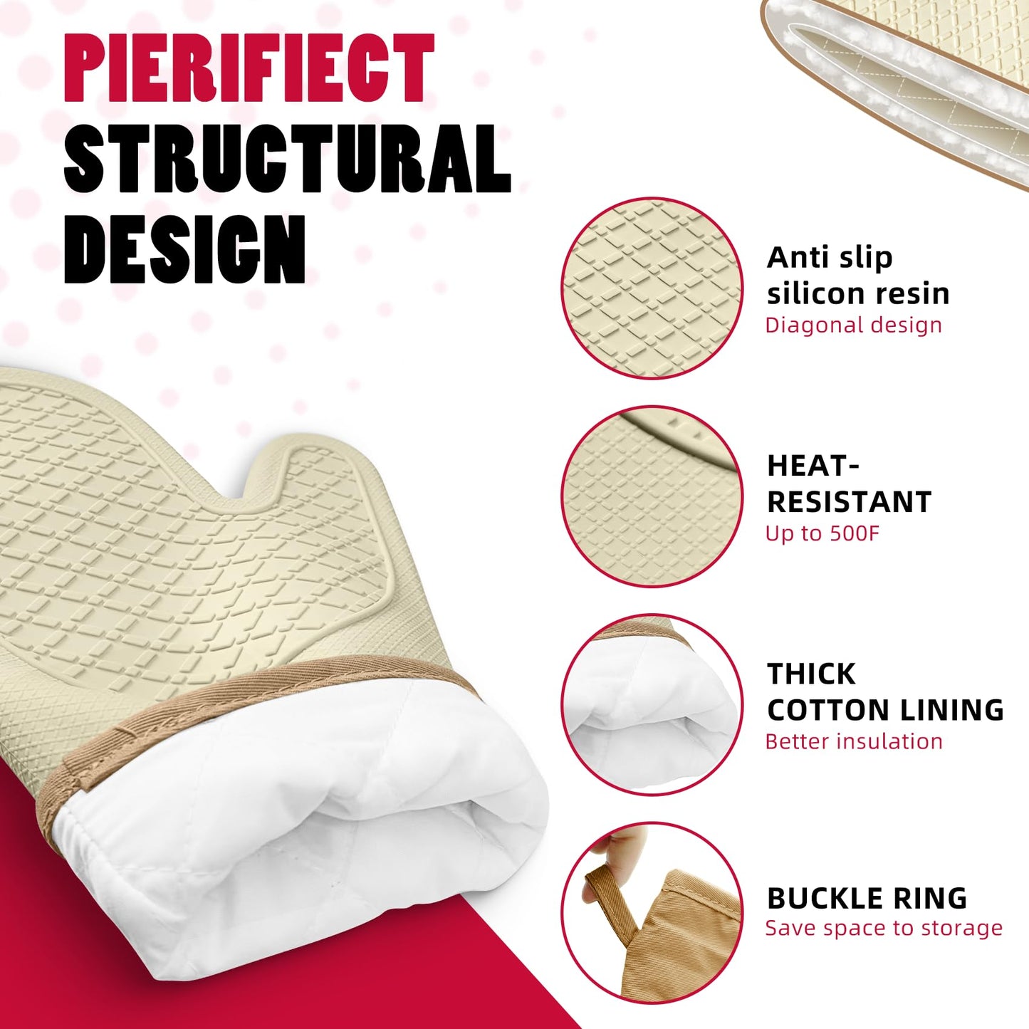 Silicone Oven Mitts，Heat Resistant up to 500°F, Oven Gloves with Soft Lining, Non-Slip Kitchen Essentials, Kitchen Gadgets, Apartment Essentials, Great Gift for Cooking (beige-1pair)