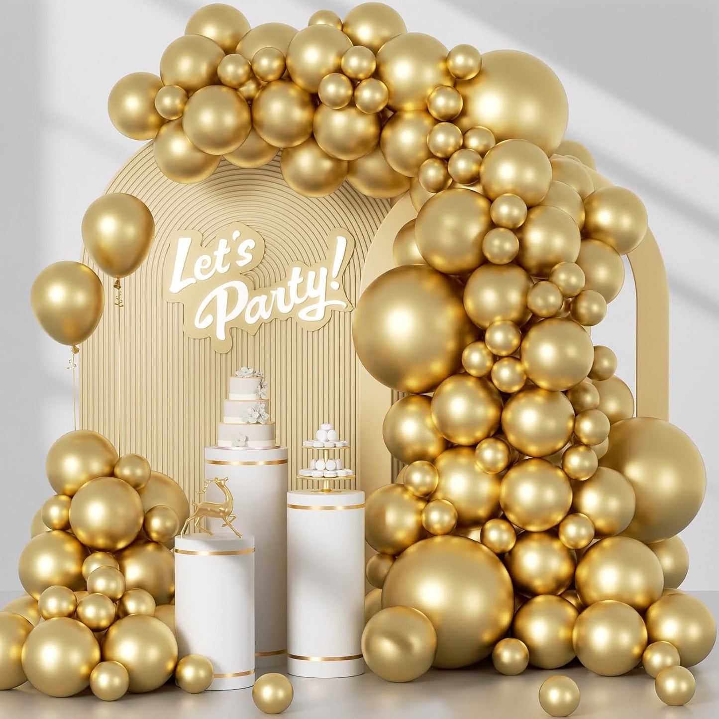 Awenztech Metallic Gold Balloon Arch Kit - 120pcs Chrome Latex Balloons for Weddings, Graduations & Parties