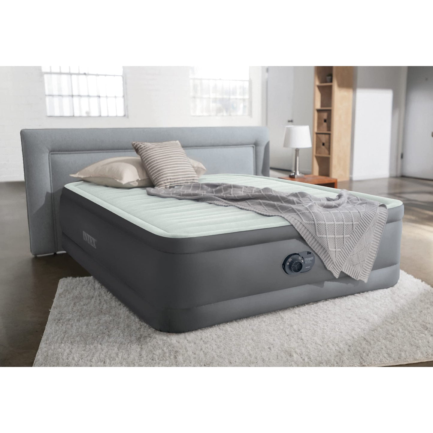 Intex PremAire I Fiber-Tech Elevated Dura Beam Technology Home Air Mattress Bed with Electric Built-in Pump, Full