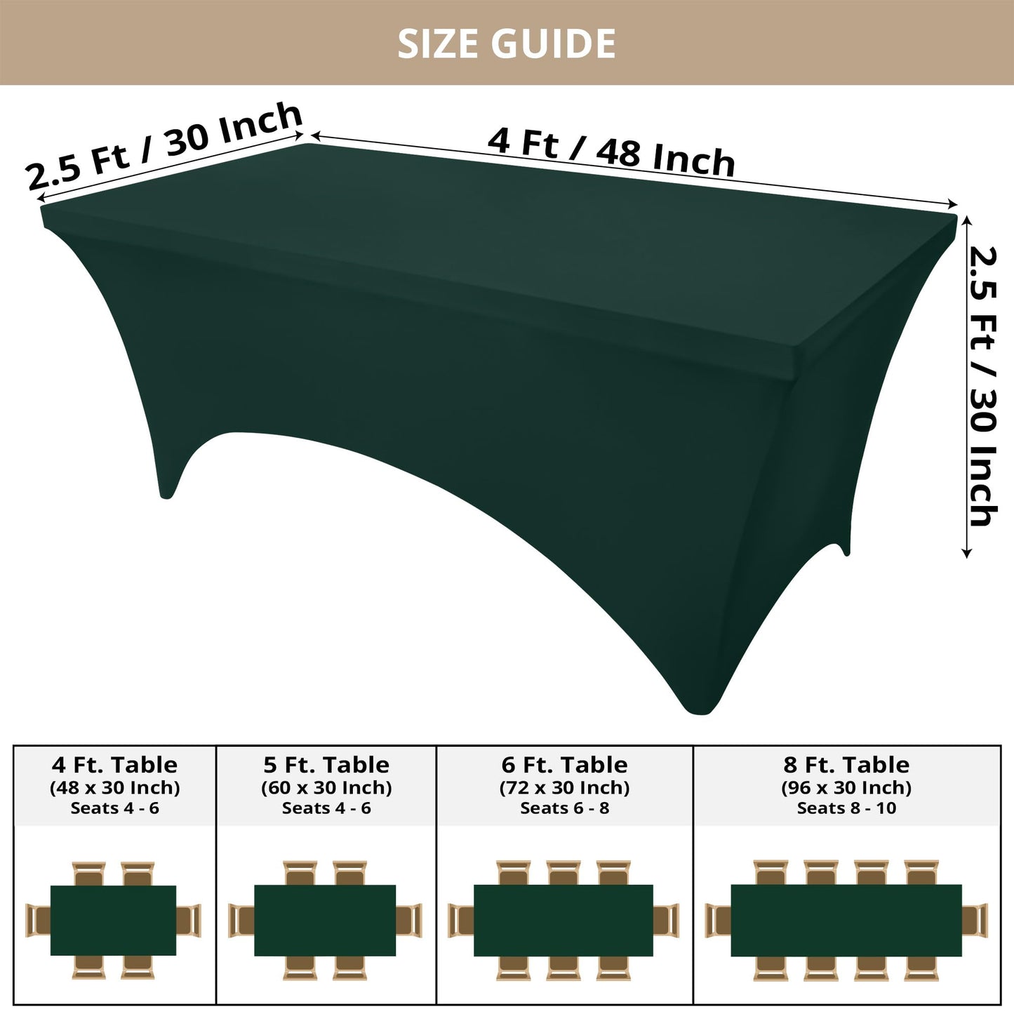Utopia Kitchen Spandex Tablecloth 2 Pack [8FT, Hunter Green] Tight, Fitted, Washable and Wrinkle Resistant Stretch Table Cloth Rectangle Cover for Trade Show, Weddings & Parties [96Lx30Wx30H Inch]