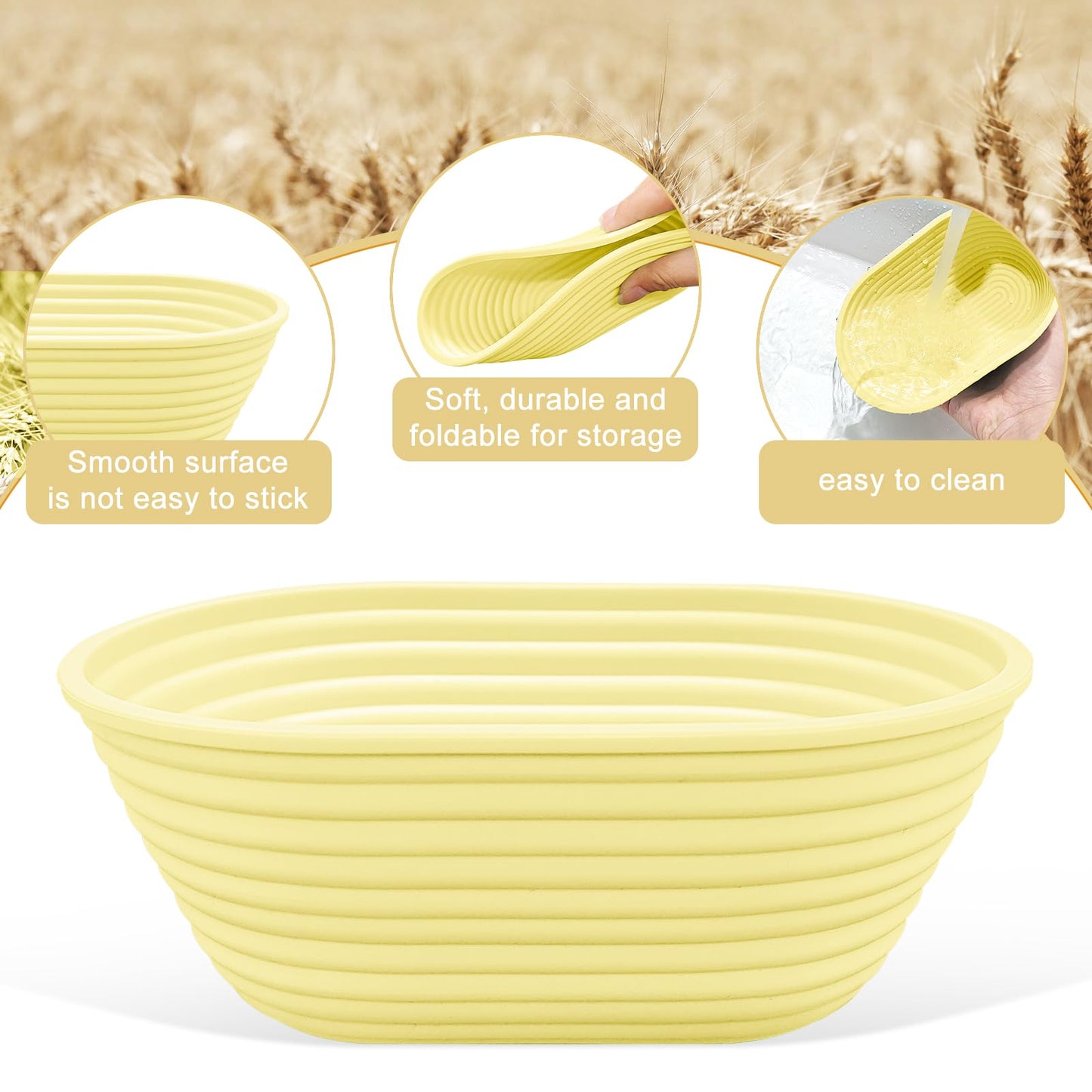 Silicone Banneton, Sourdough Bread Baskets (Set of 6, 6.5 Inch), Oval Proofing Bread Bowls with Starter Kit, Bread Making Baking Supplies