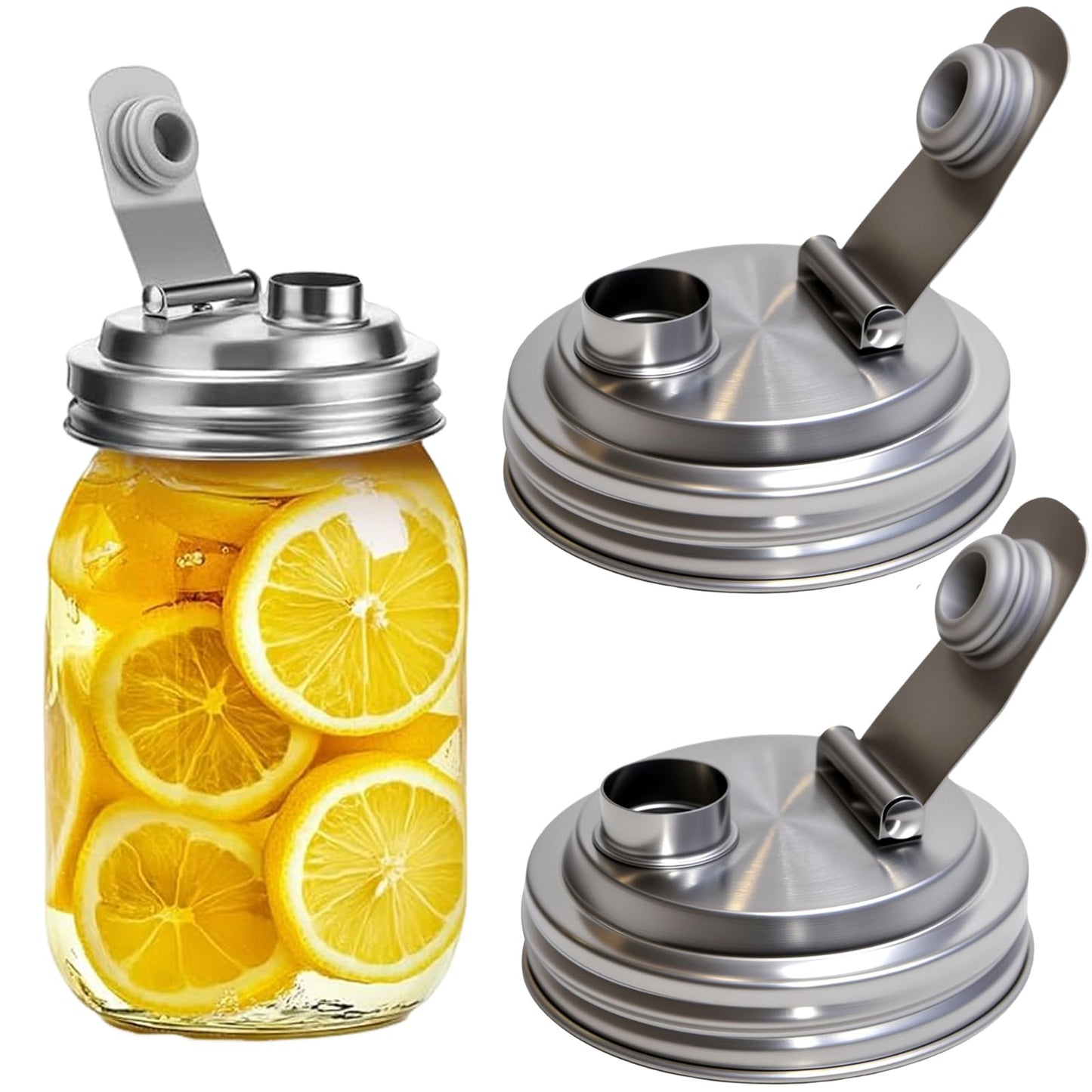 Mason Jar Wide Mouth Lid Stainless Steel Pour Spout Flip Cap,2 Pack Mason Jar Anticracking Pitcher Rust Leak Proof Seal Cover for Home Brewing Fruit Fermenting Drinks Salad (Wide Mouth)