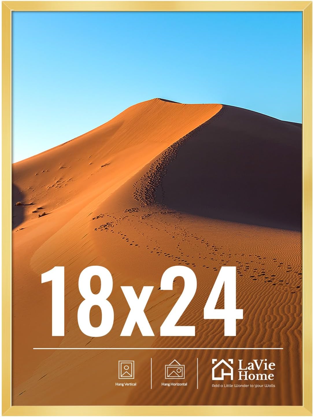 LaVie Home 18x24 Gold Picture Frame - HD Plexiglass Wall Display for Vertical or Horizontal Use