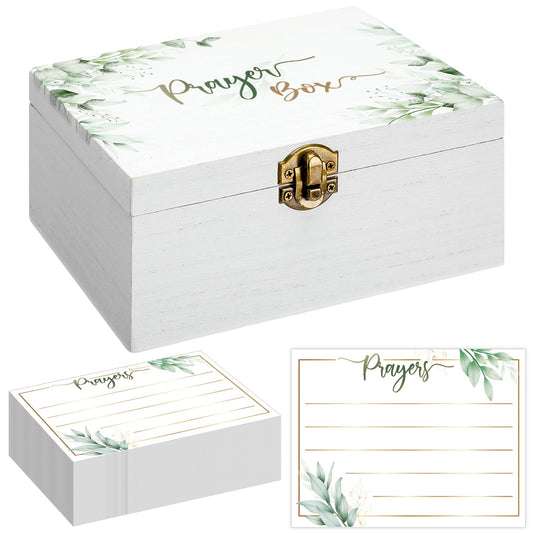 CroBlissful Prayer Box with 100 Pcs Prayer Cards 6.8 x 5 x 3 Inches Wooden Distressed Box Prayer Request Cards for Christian Gifts(Leaves)