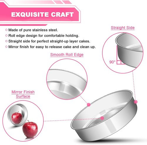 EWFEN 8-Inch Stainless Steel Cake Pan Set - Non-Toxic, Leak-Proof & Easy to Clean | Set of 2