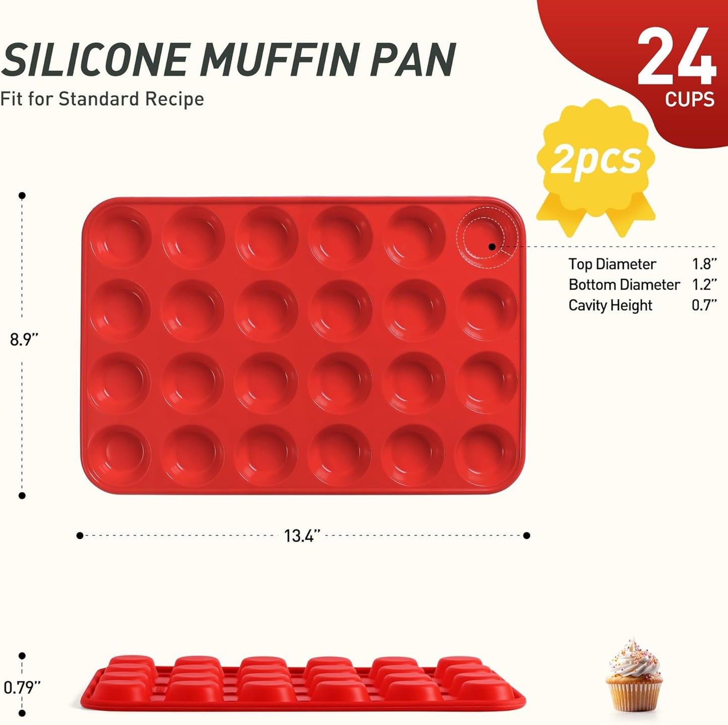 Socisen Silicone Mini Muffin Pan - 24 Cup Metal Reinforced Baking Molds | Perfect for Cupcakes & Cheesecakes