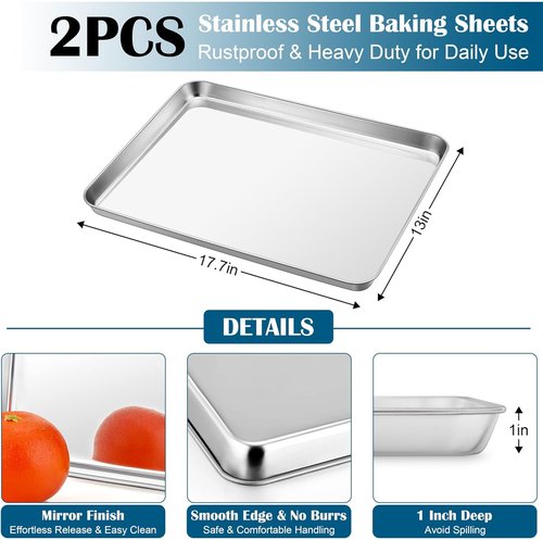 E-far Baking Sheet Set - Large Stainless Steel Cookie Sheets with Cooling Racks | Non-Toxic & Heavy Duty, 18 x 13 x 1 Inch
