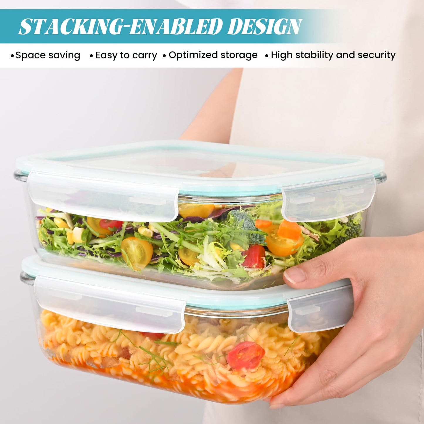 LOVYANXUE 2Pack 9.8 Cups/ 78 Oz Large Glass Food Storage Containers with Lids, Glass Meal Prep Containers with Airtight Lids - BPA Free, Leakproof, Ideal for Food Storing/Serving, Microwave/Oven Safe