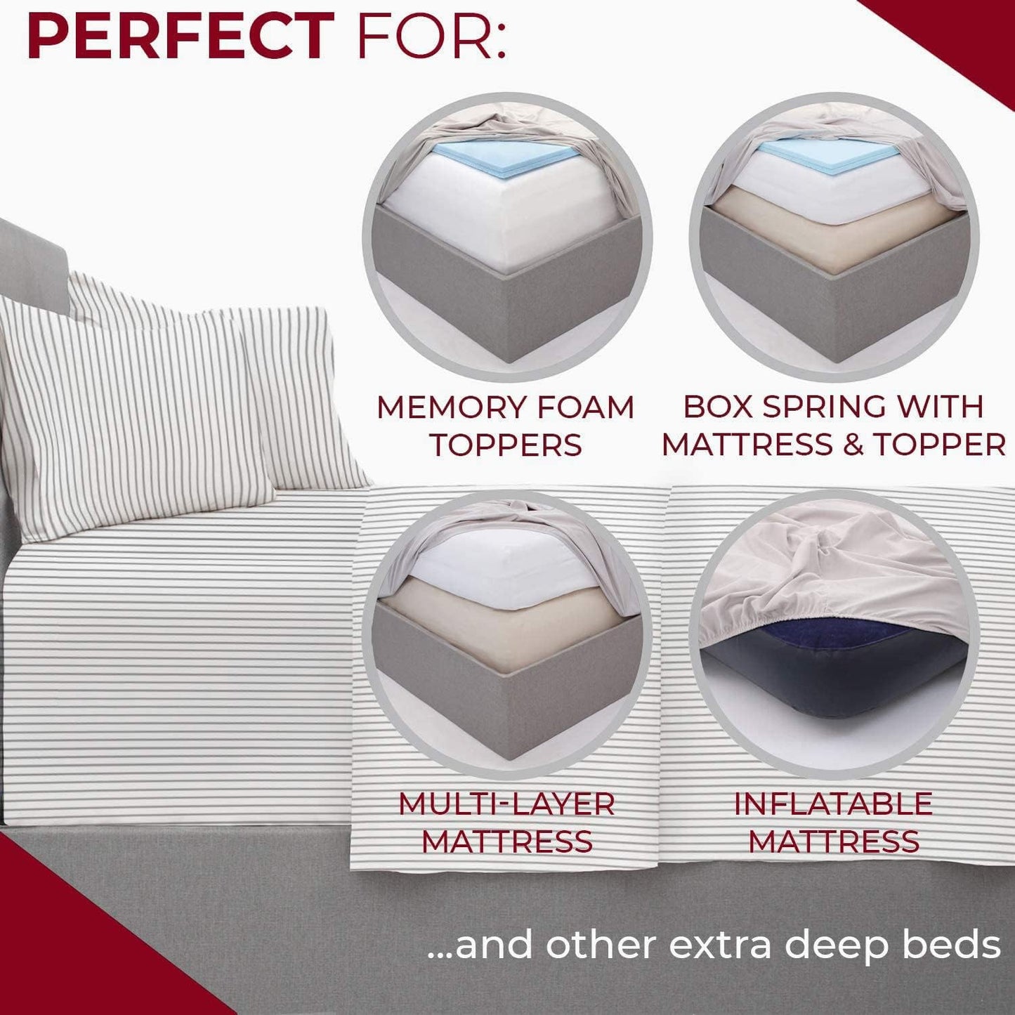 Mellanni Extra Deep Twin XL Sheets - Luxury Ultra Soft Cooling Bedding - Wrinkle & Stain Resistant (Pinstripe Gray)