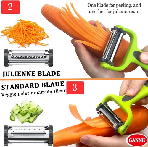 GANNK 3-in-1 Potato & Vegetable Peeler - Versatile I & Y Blade Design for Effortless Peeling
