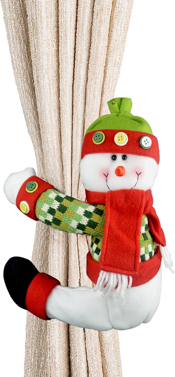 Skiennix Christmas Tree Topper Snowman - Unique Holiday Decor | Versatile Curtain Tie & Wine Bottle Hugger - Red, White, Green