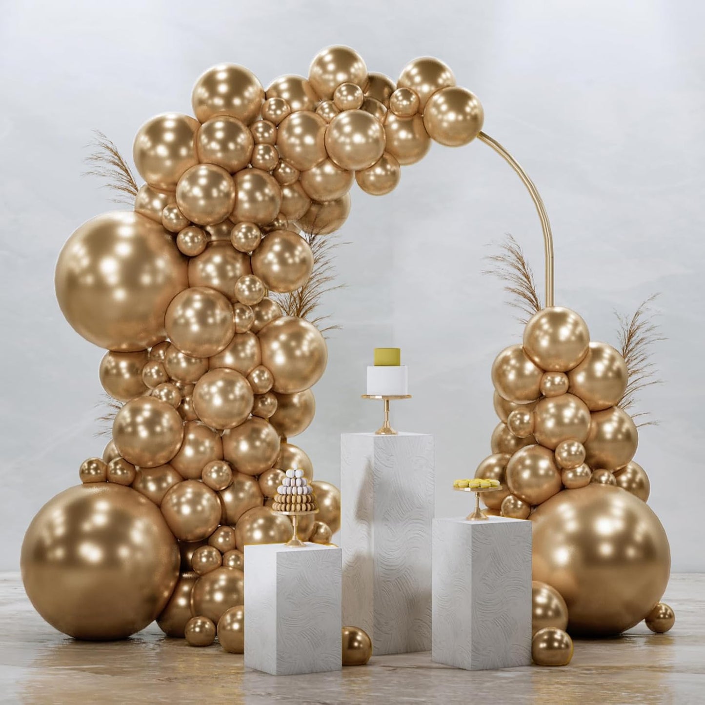 PartyWoo Metallic Gold Balloons - 128-Piece Chrome Gold Balloon Arch Kit for Celebrations | 18", 12", 10", 5" Sizes