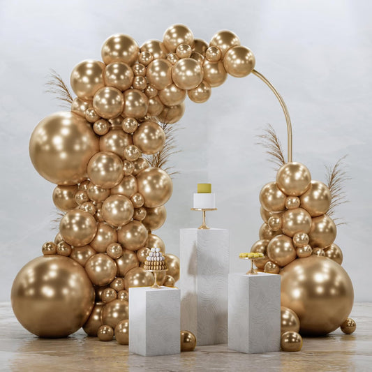 PartyWoo Metallic Gold Balloons - 128-Piece Chrome Gold Balloon Arch Kit for Celebrations | 18", 12", 10", 5" Sizes