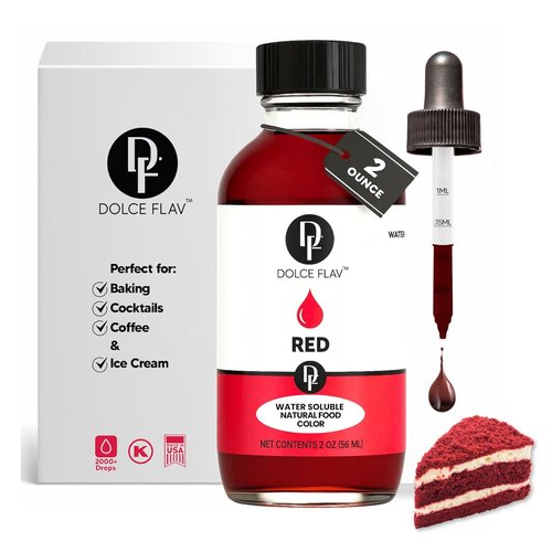 Dolce Flav Natural Red Food Coloring - Vivid Plant-Based Beet Dye | 2 oz Water-Soluble Liquid for Baking & Drinks | No Artificial Dyes, Kosher, Made in USA