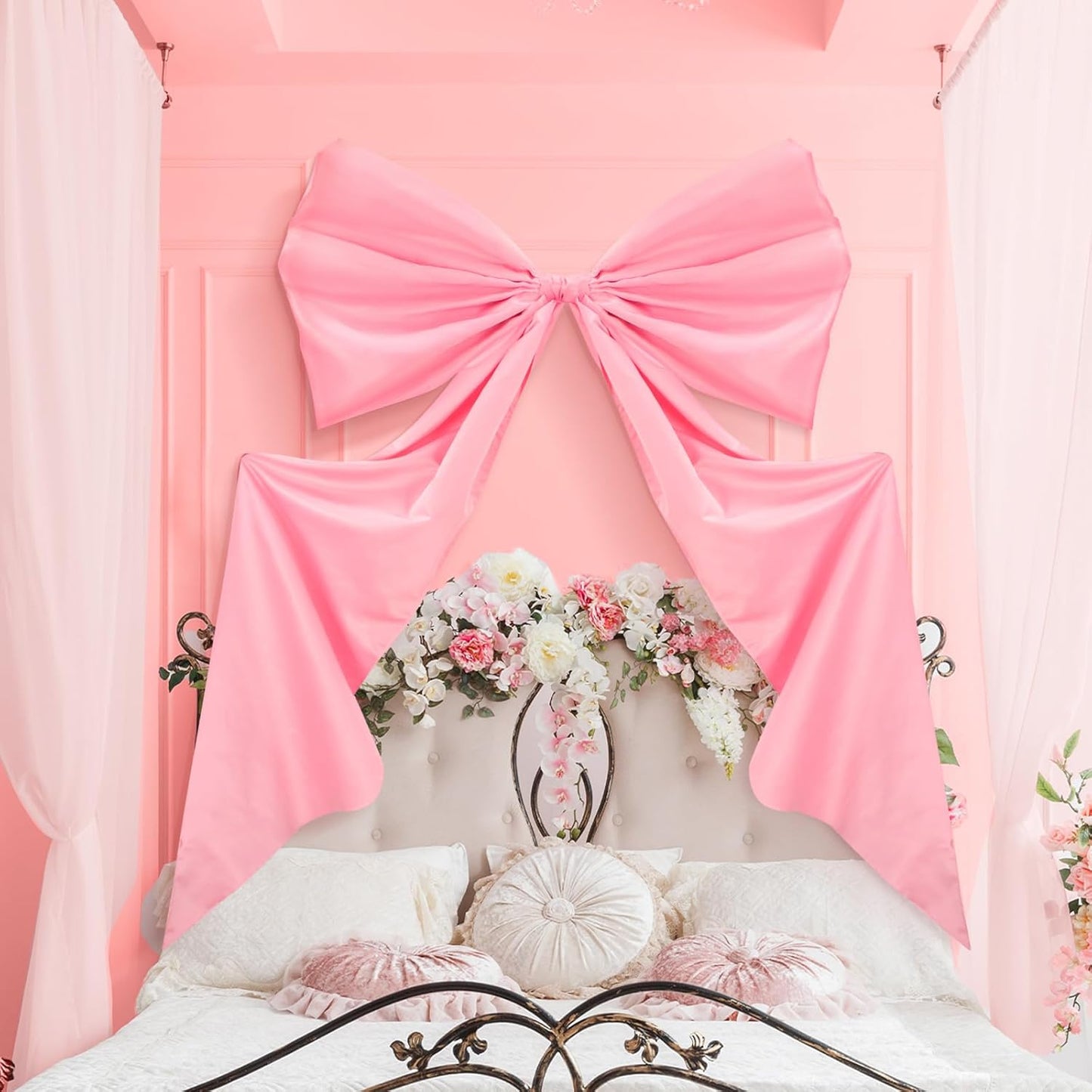 Wavwavw Giant Wall Bow Decorations - 39 x 72 Inch Pink Ribbon for Birthday, Baby Shower & Wedding Decor