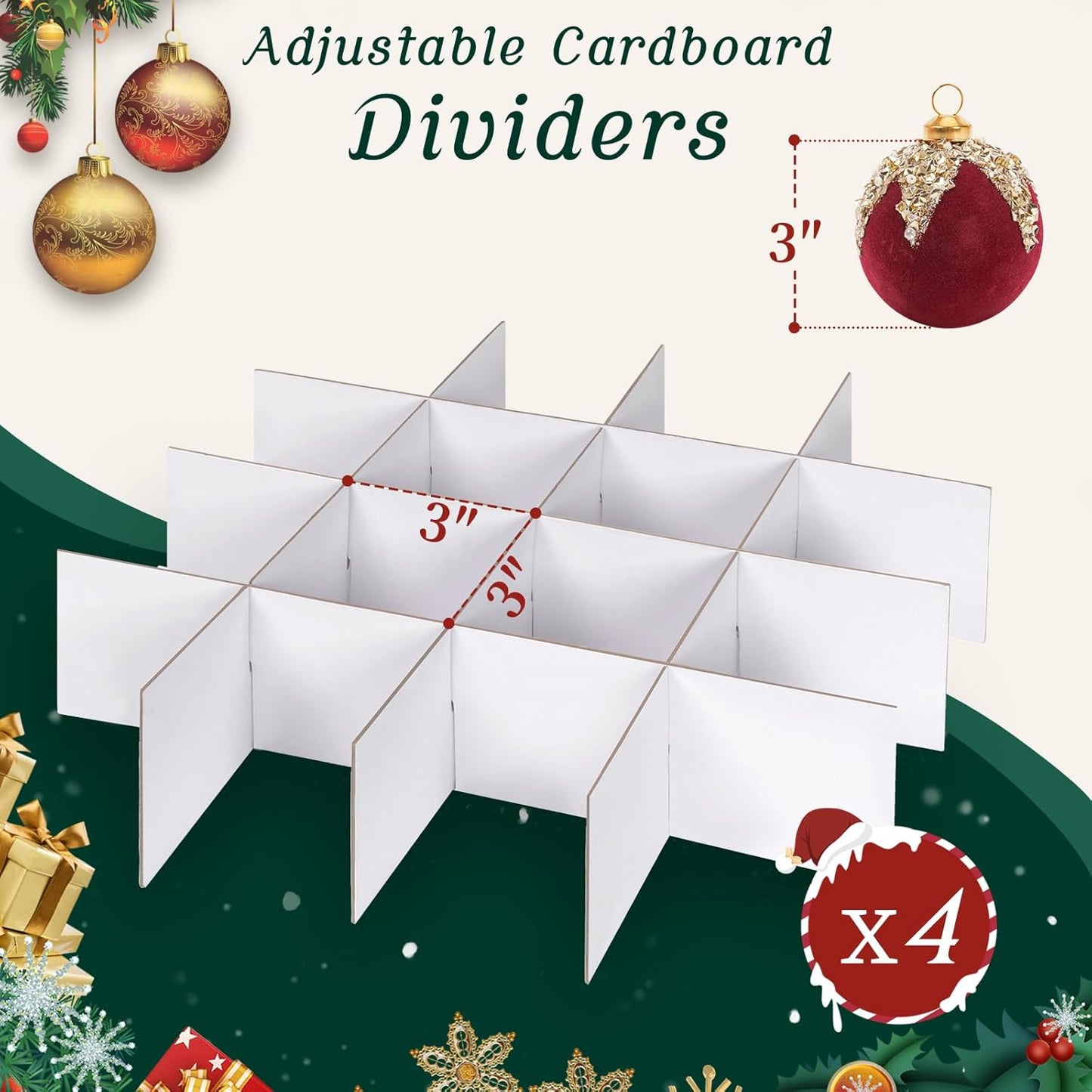 Regine Switzerland Christmas Ornament Storage Box - Adjustable Dividers for 64 Ornaments | Zippered Top, 3 Inch
