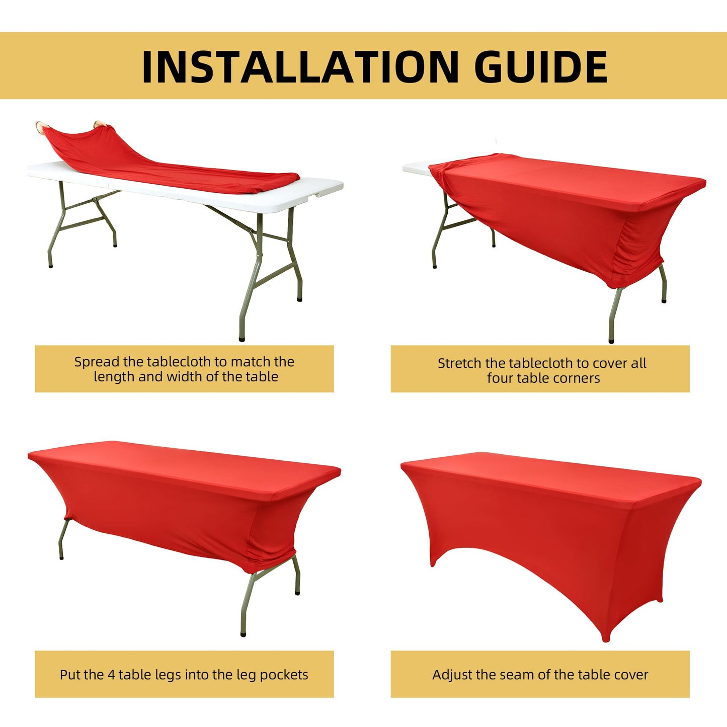 ZarzaaSik 6-Pack 6ft Red Spandex Table Covers for Rectangle Standard Folding Tables - Wrinkle Resistant Stretch Tablecloths - Ultimate Fitted Table Protector for Parties, Trade Shows, Wedding