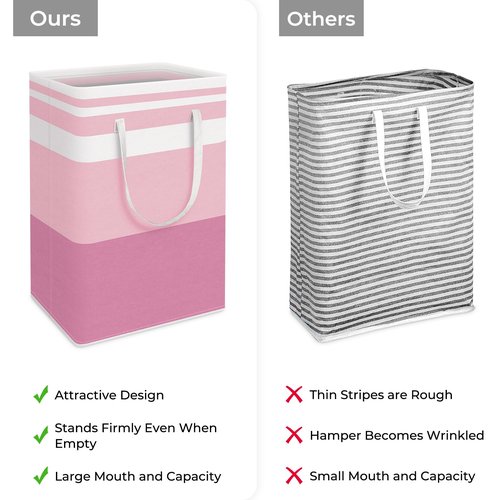 HomeHacks 2 Pack Large Laundry Baskets, Waterproof, Freestanding Laundry Hampers, Collapsible Clothes Hamper with Reinforced Handles in Laundry, College Dorm, Bathroom, Bedroom (Pink, 75Lx2)
