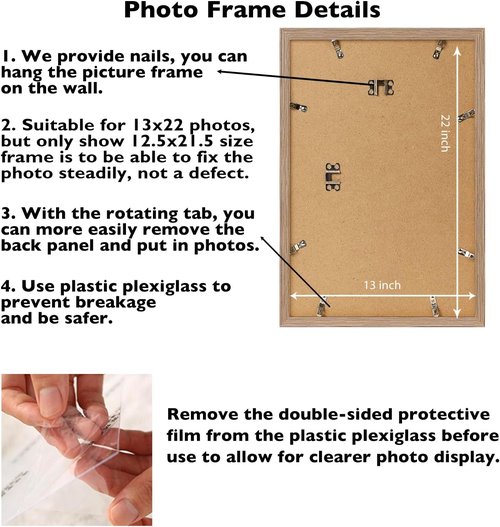 JCJMY 13x22 Picture Frame - Rustic Brown Wall Gallery Frame for Horizontal & Vertical Photos