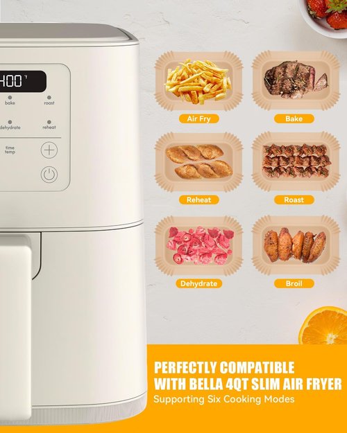 Bella 130PC Air Fryer Paper Liners - Non-Stick Disposable Parchment for 4Qt Slim Air Fryer | Food-Grade, Bleach-Free