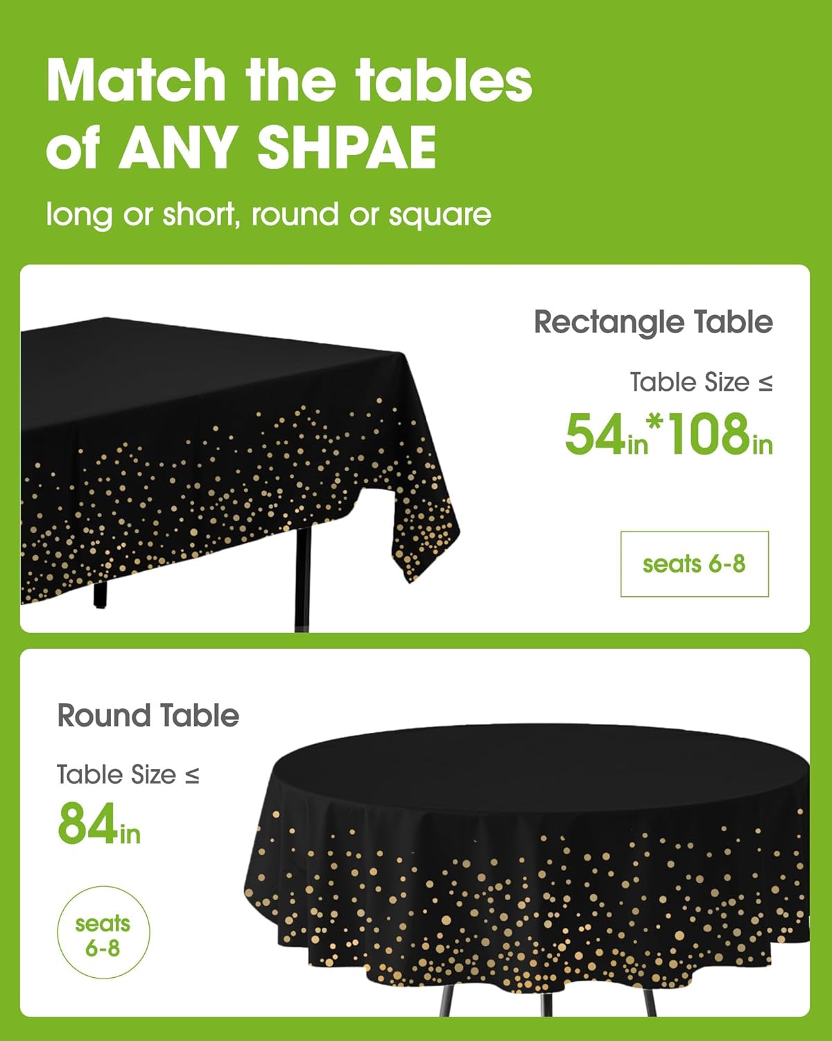 Pureegg Disposable Plastic Tablecloths - 10 Pack, 54 x 108 Inch, Leakproof & Sturdy for Graduation Decor | Black & Gold