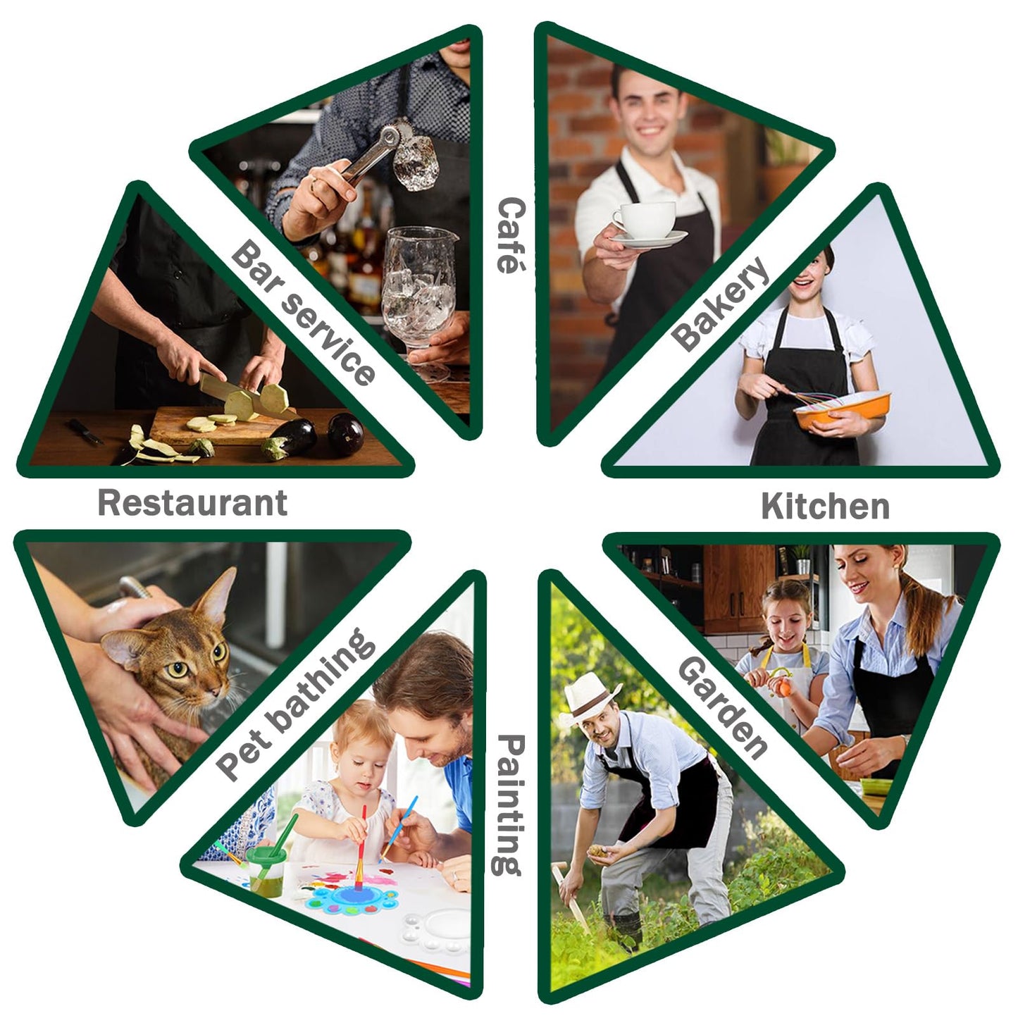 umboom 5 Pack Black Chef Apron, Servers Large Apron, Kitchen Bib Apron for Women Men, Professional Work Apron for Cooking Dishwashing Catering Painting Gardening (Adjustable, 3 Pockets, XL)