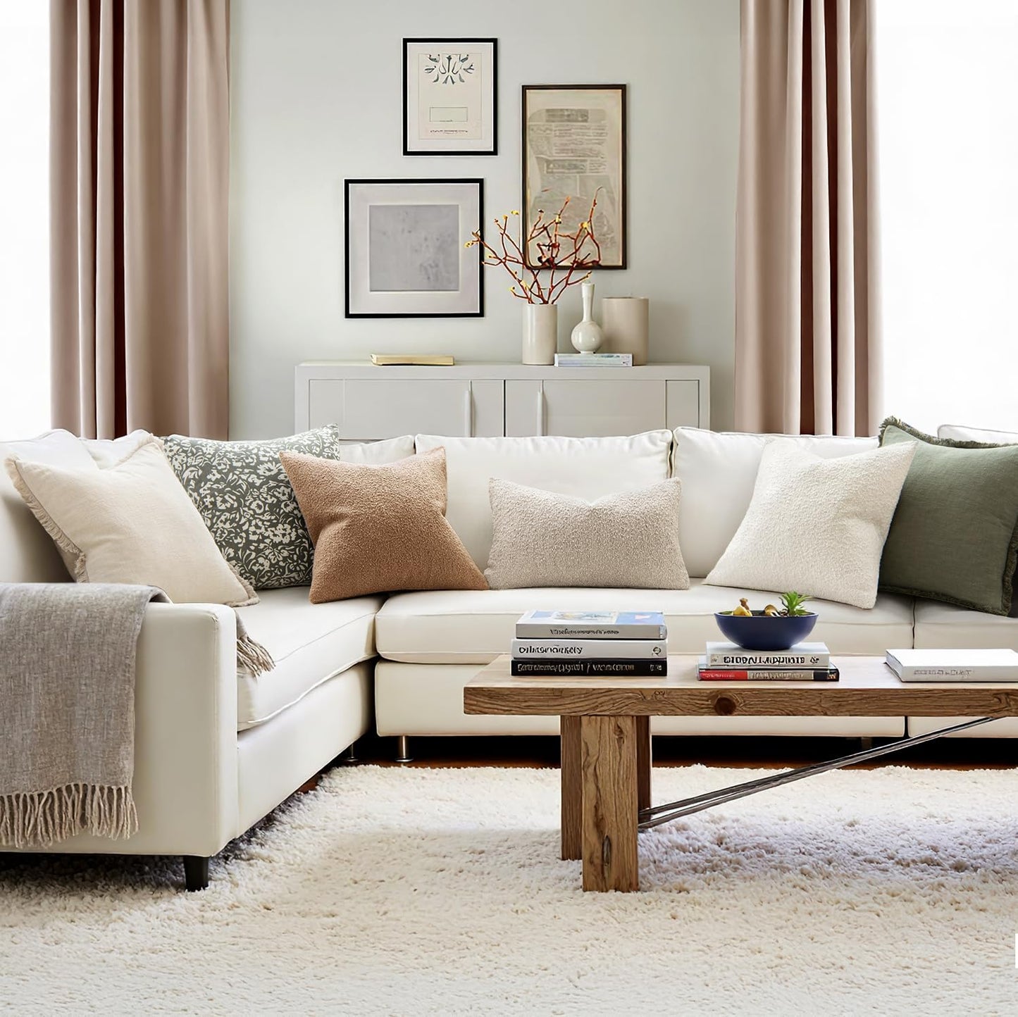 MIULEE Decorative Pillow Covers - Textured Boucle Set of 2 | 20x20 Inch Natural Beige & Ivory Accent for Couch & Bed