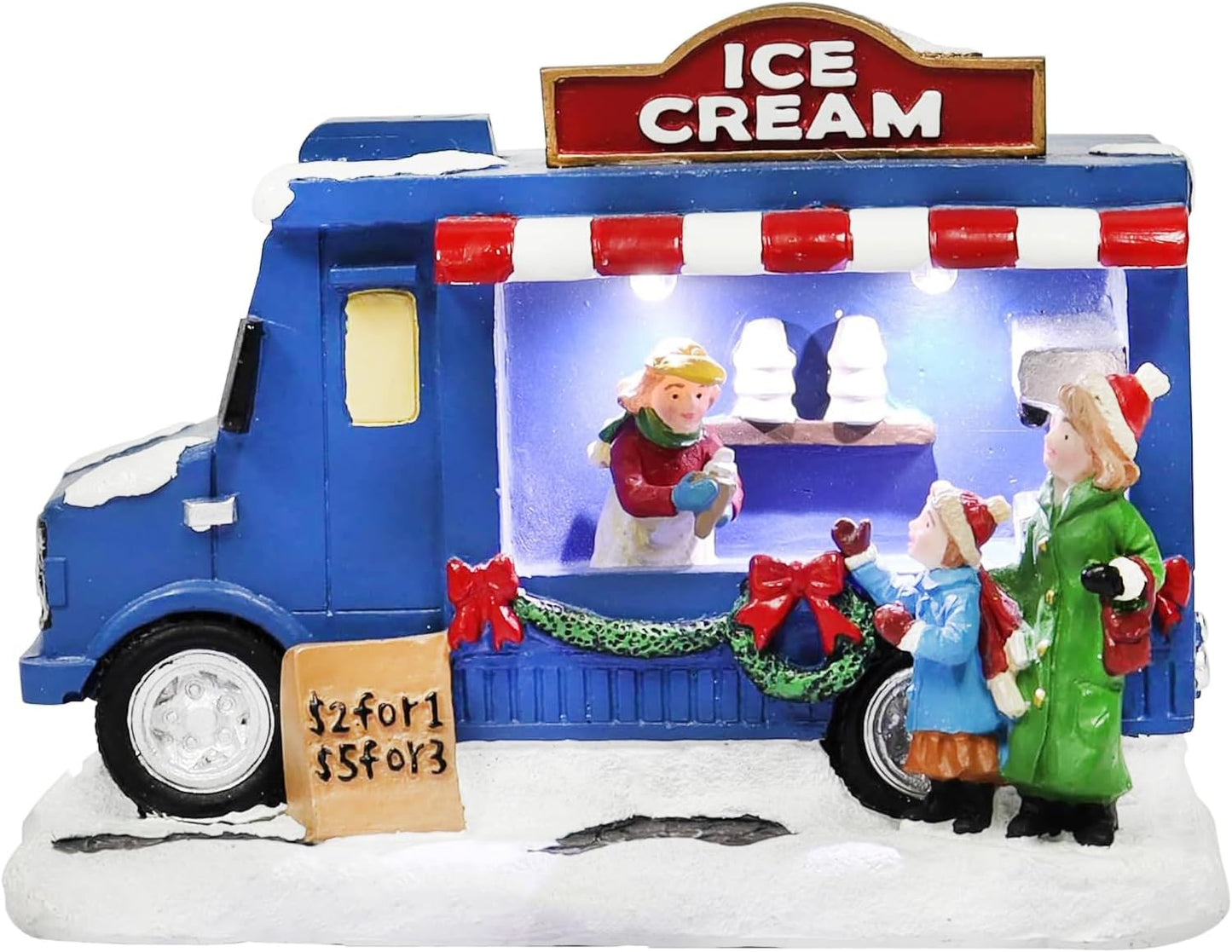 Moments In Time Ice Cream Food Truck Figurine - LED Lighted Holiday Decor | 4.13”H, Hand-Painted Collectible