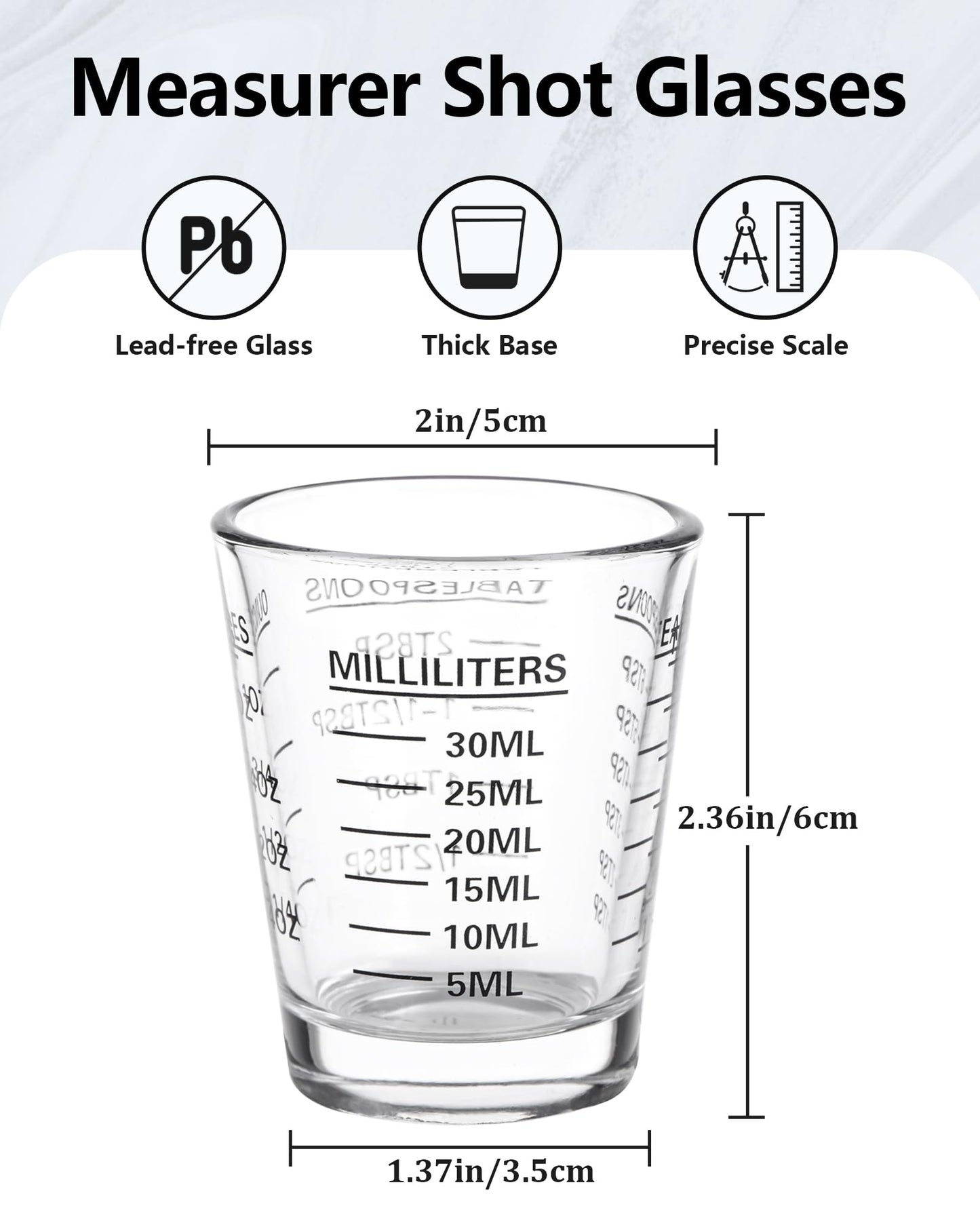 Shot Glasses Measuring Cup Set 4PACK Espresso Shot Glasses Liquid Heavy Glass 26-Incremental Measurement 1 OZ, 2 TBS, 6 TSP, 30 ML Kitchen Tools (Black)