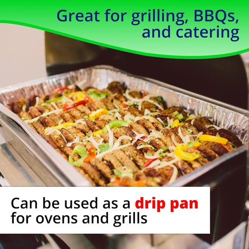 IDL Packaging Half-Size Aluminum Steam Table Pans - Shallow Disposable Foil Pans with Lids | 13" x 11" x 1.5" (Pack of 10) for Grilling, Roasting, and Baking