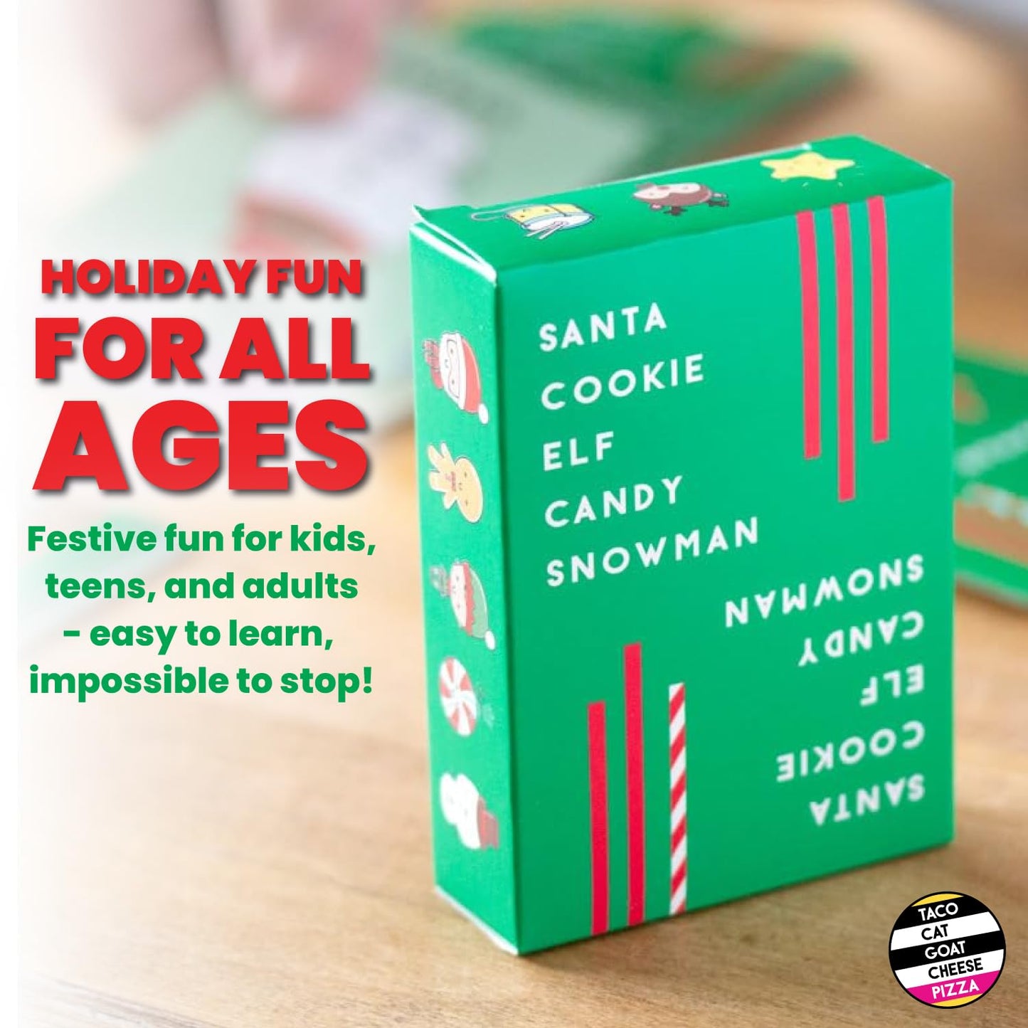 Taco Cat Goat Cheese Pizza - Santa Cookie Elf Candy Snowman Holiday Card Game | Fun for 2-8 Players, Perfect for Gifts