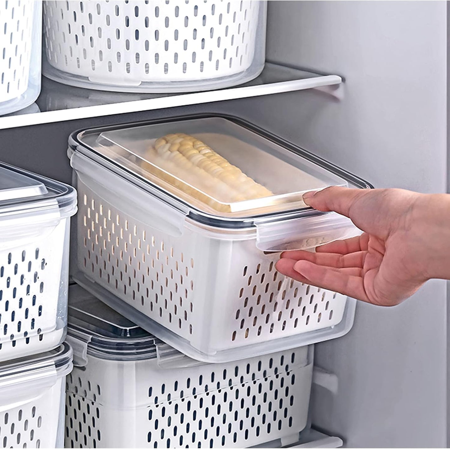 Skiennix 3-Pack Fridge Food Storage Containers - BPA-Free Plastic Produce Savers | Fresh Vegetable & Fruit Keepers (3.15L, 1.7L, 0.8L)