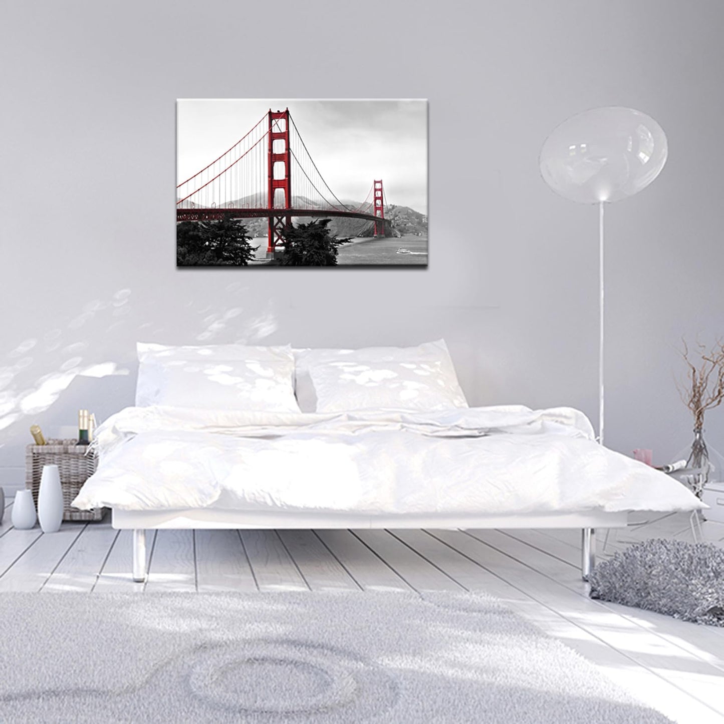 LevvArts Golden Gate Bridge Canvas Wall Art San Francisco Bridge Picture Painting Modern Black and White Red Home Wall Decoration -24"x 36"