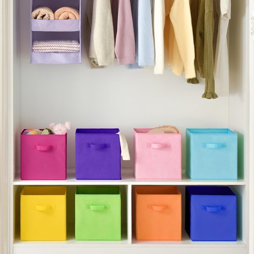 Granny Says 11-Inch Cube Storage Bins - Colorful Fabric Organizers for Kids' Rooms | 8-Pack Rainbow Design
