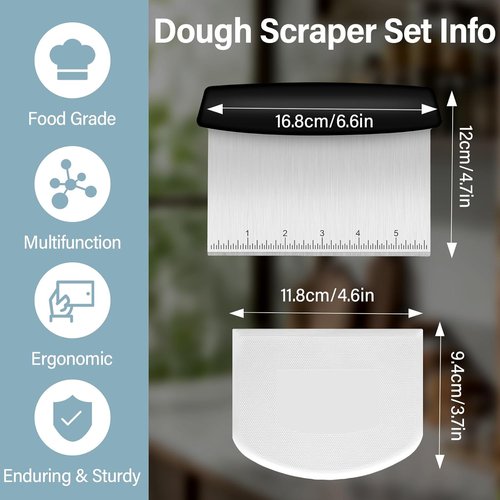 Ecavria Premium Stainless Steel Bench Scraper - Versatile Dough Cutter & Bowl Scraper Set (2 PCS)
