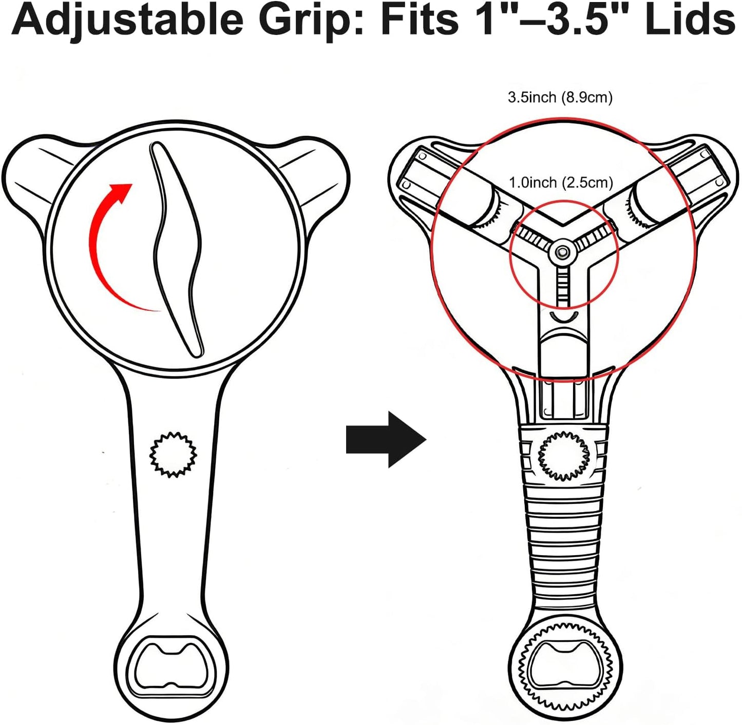 Skiennix 4-in-1 Jar Opener - Adjustable Lid Tool with Non-Slip Grip & Magnetic Hook | Ideal for Seniors & Arthritis