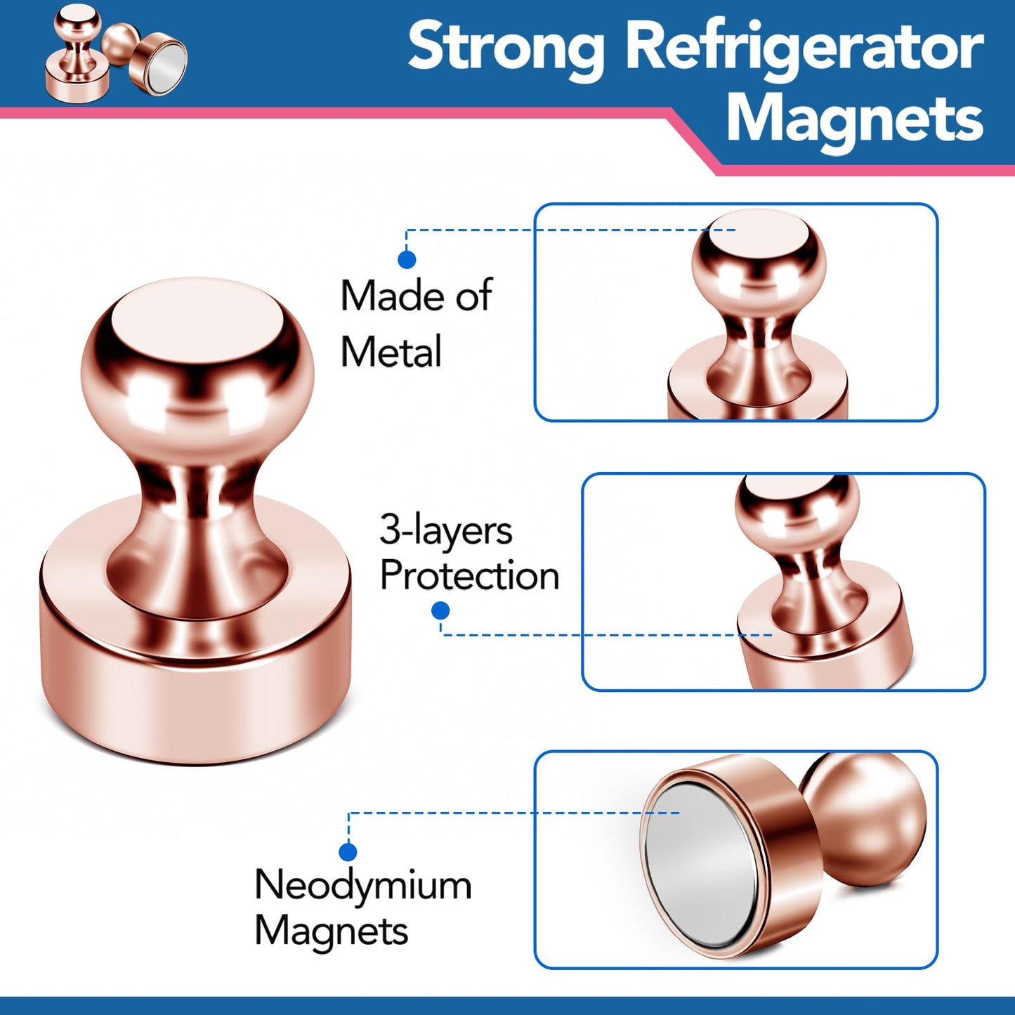 LOVIMAG Fridge Magnets 18Pcs Refrigerator Whiteboard Small Strong Magnet Classroom Kitchen Accessories Decorative Locker Set Decor Must Haves Office Calendar Refrigerador Magnetic Cute Rose Gold