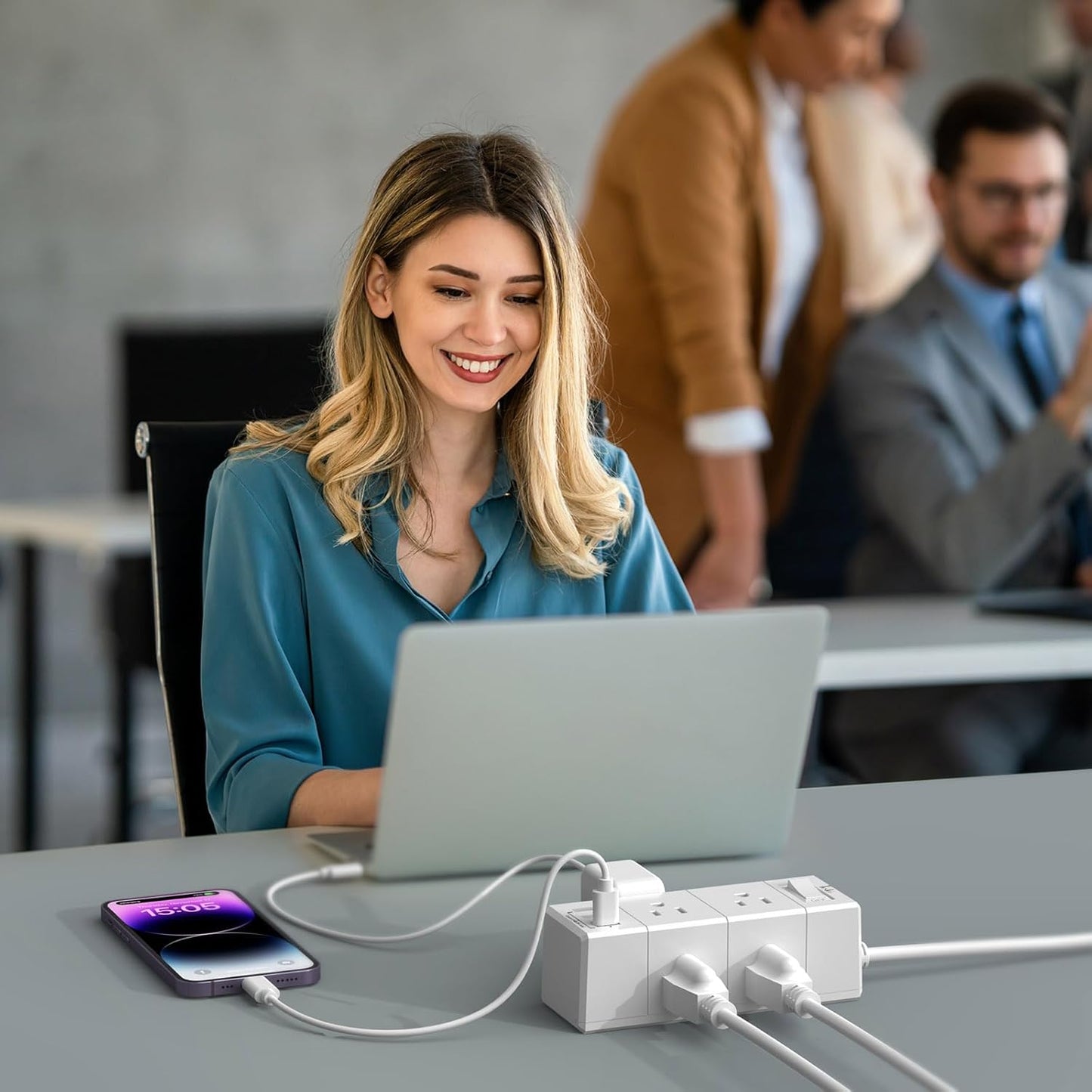 Tcstei 5Ft Outlet Extender Power Strip - Flat Plug with 6 Outlets & 3 USB Ports (1 USB-C) | Wall Mount Design for Home & Dorm Essentials, White