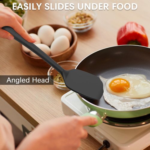 Coukre Silicone Spatula Set - High Heat Resistant, BPA Free | 2 Pack Solid & Slotted Turner, Pure Black