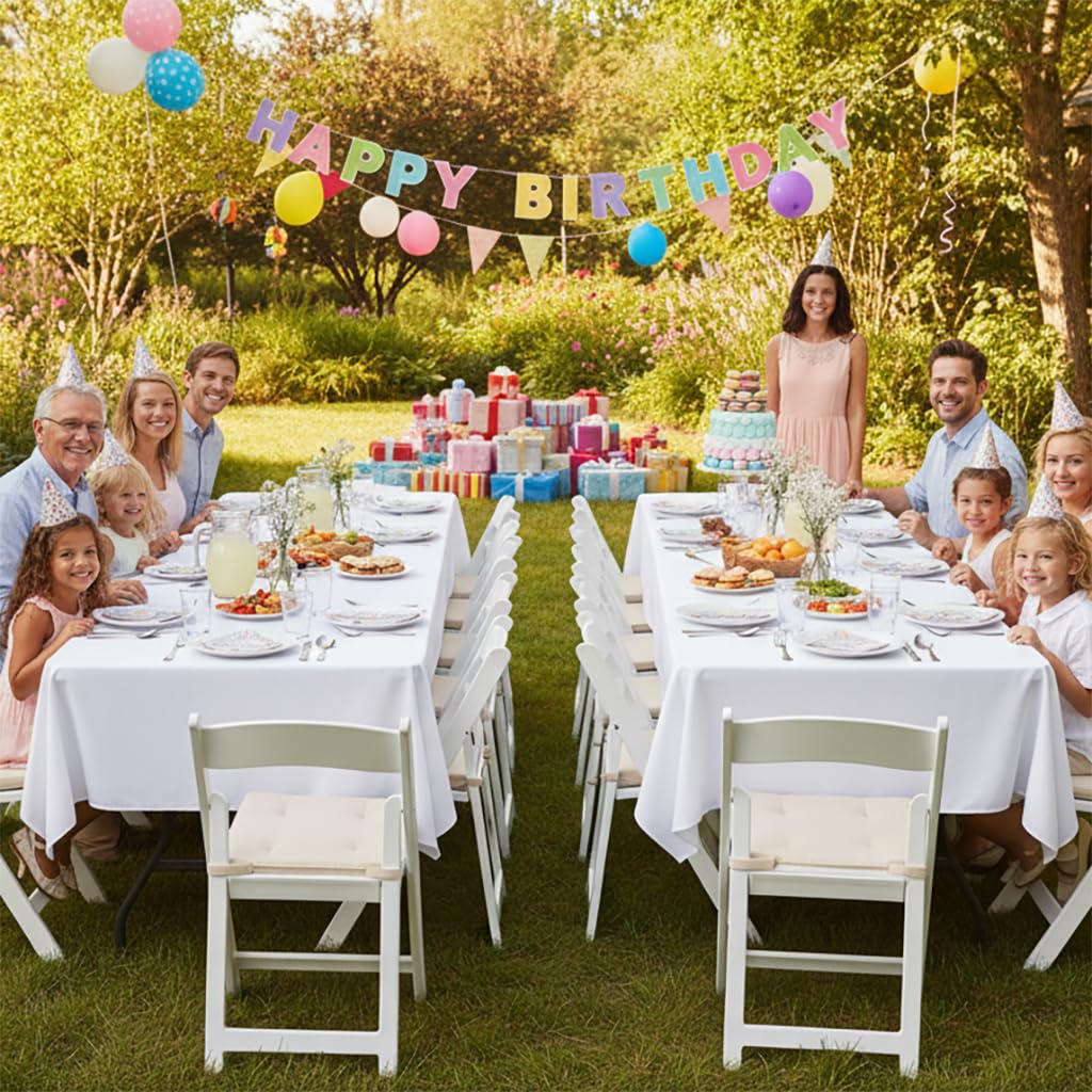 sancua White Tablecloths for 8 Foot Rectangle Tables, 6 Pack - Washable Polyester Fabric Table Cover for Wedding Wedding, Birthday Party, Banquet Reception, 60x120 Inch