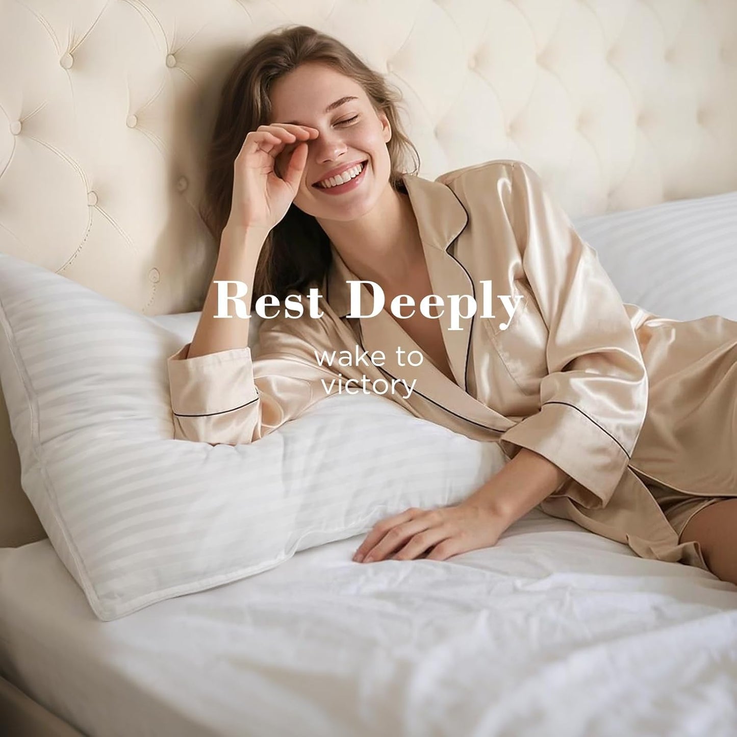 Viewstar Queen Size Bed Pillows - Soft Down Alternative for Back, Stomach & Side Sleepers | Hotel Collection, Striped White