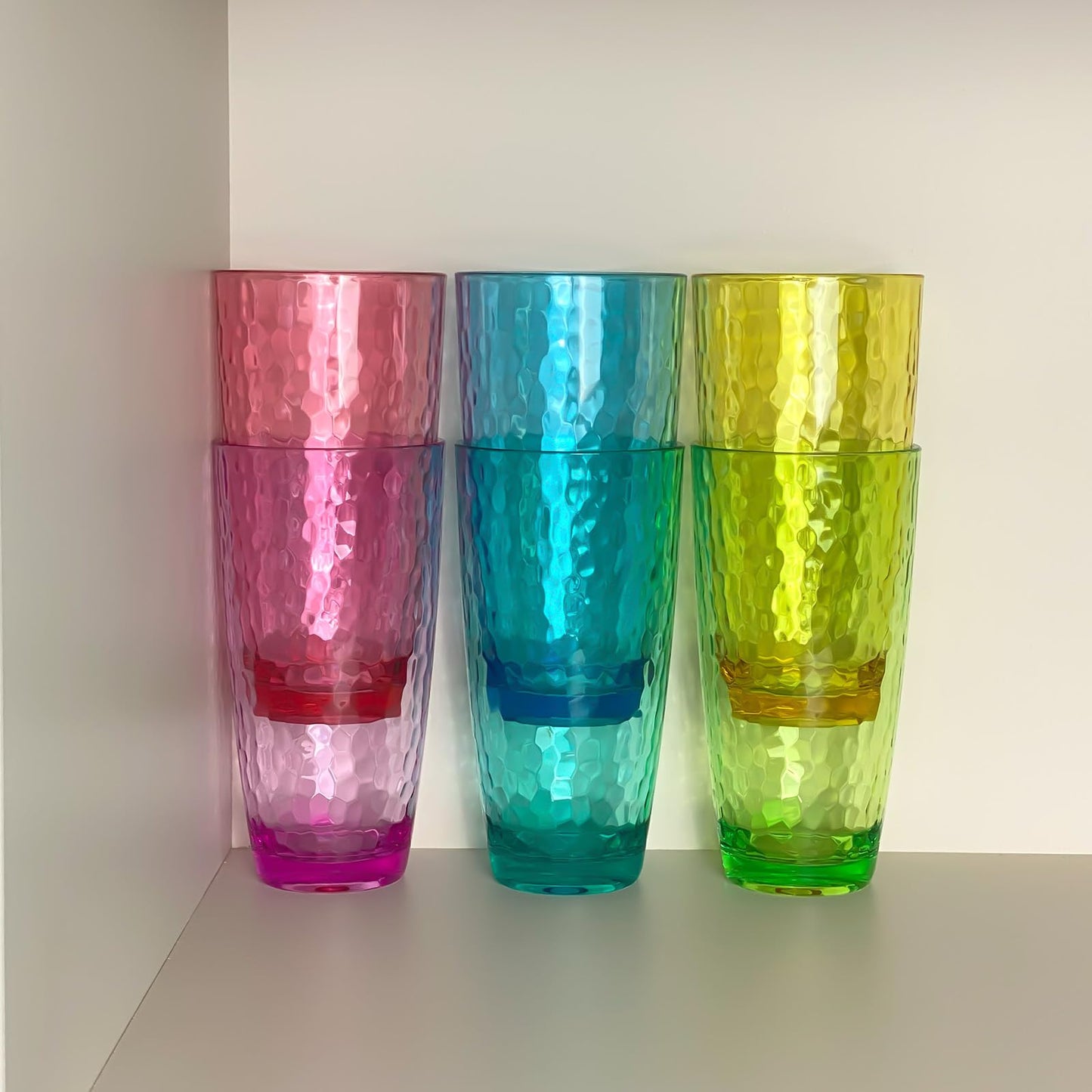 Yanglonghui 26-Ounce Plastic Tumblers (Set of 6), Reusable Plastic Mugs, BPA-Free Acrylic to Drink Mugs, Shatter Resistant, Textured Interior, Dishwasher Safe (Multi Color, 26 Ounce)
