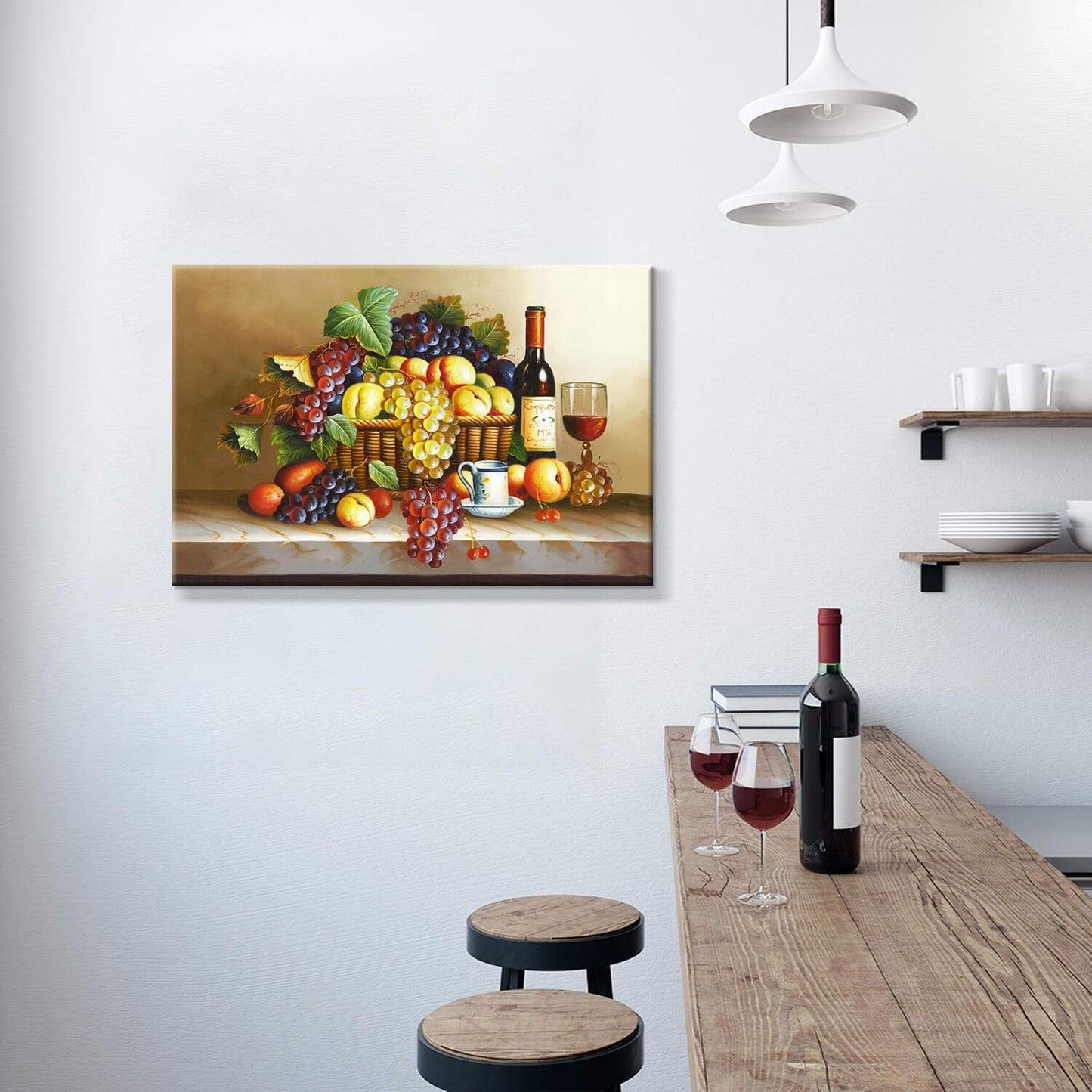 Grape Wine Picture Wall Art: Red Wine & Fruit Artwork Painting on Canvas for Wall (36" W x 24" H,Multi-Sized)