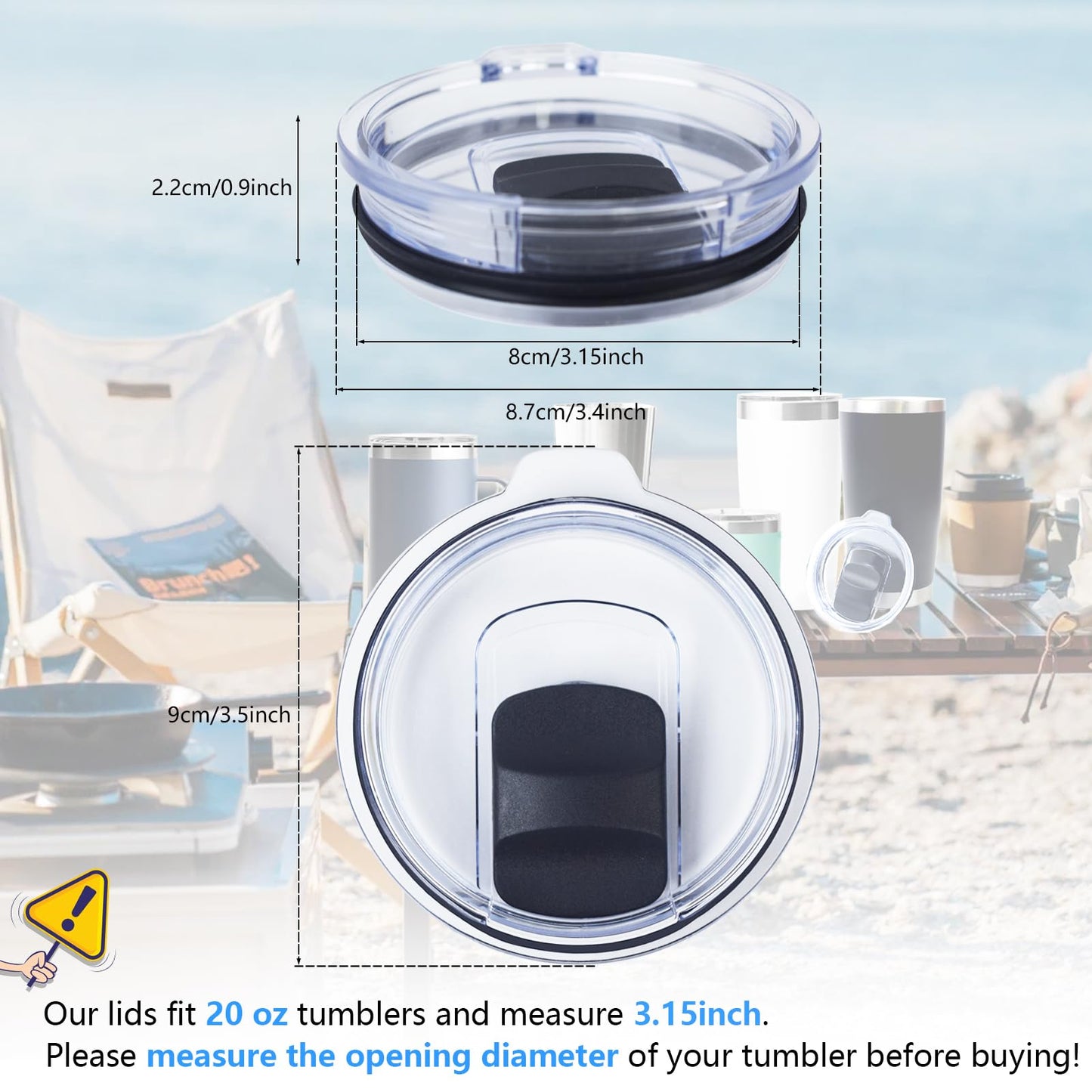 3 Pack 20 oz Tumbler Lid, Magnetic Slider Replacement Lids for YETI 20 oz Tumbler, 10/24 oz Mug and 10 oz Lowball, Spill Proof Cup Lids Covers Compatible for Ozark Trail, Old Style Rtic, BPA Free