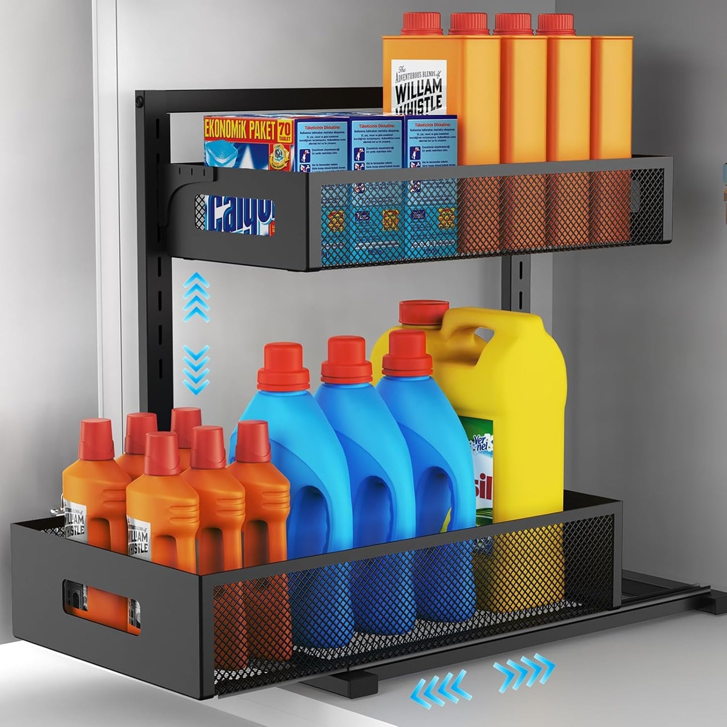 Petiza Under Sink Organizer - Adjustable Height 2-Tier Cabinet Storage with Sliding Drawers | Kitchen & Bathroom