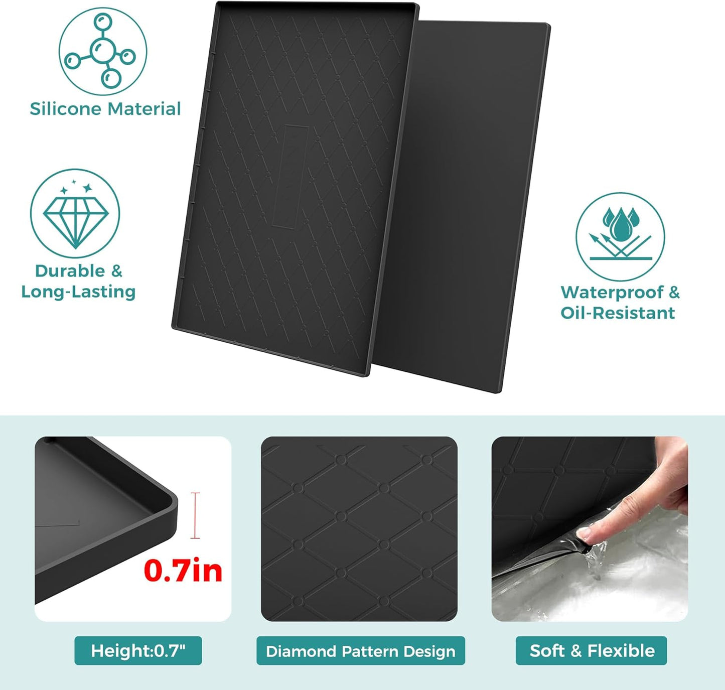 URMONA Waterproof Silicone Mat - 19" x 19" Under Sink Mat for Kitchen & Bathroom | Pet Food Pad in Light Grey
