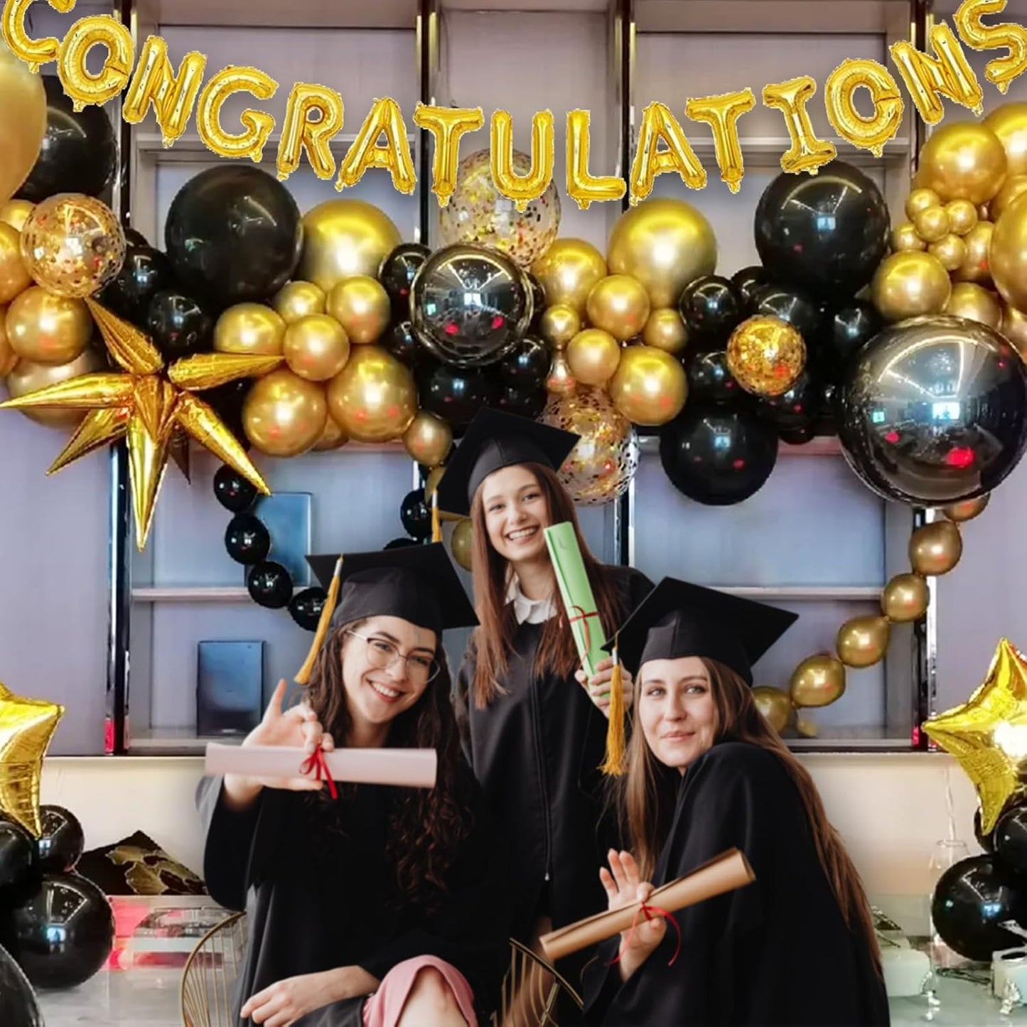 Skiennix 12-Inch Black and Gold Balloons - Metallic Latex for Birthday, Graduation & New Year's Eve Celebrations