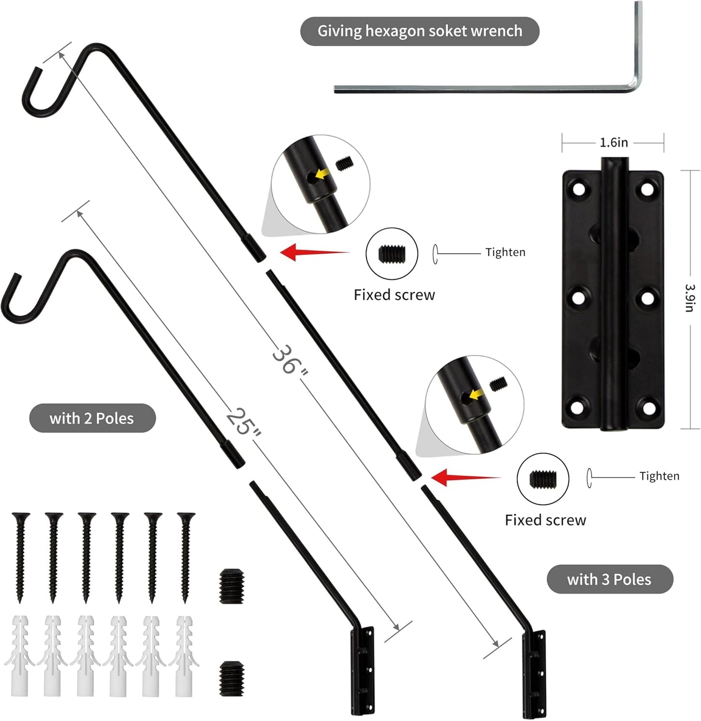 Juegoal Heavy Duty Deck Hook - 25" or 36" Wall Mounted Plant Bracket for Bird Feeders & Lanterns