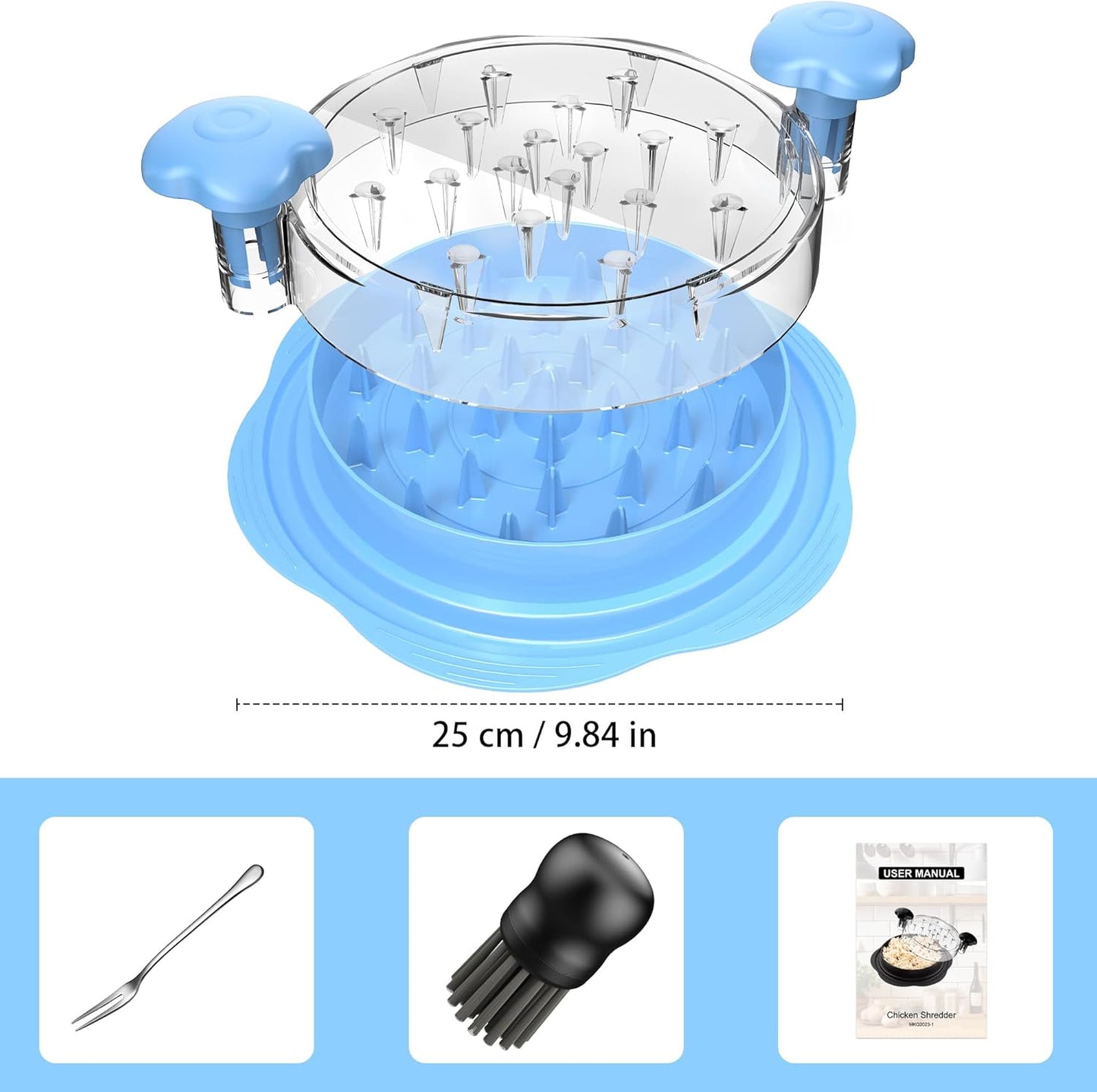 Skiennix Chicken Shredder - Large Ergonomic Tool for Effortless Meat Shredding | BPA-Free, Sky Blue