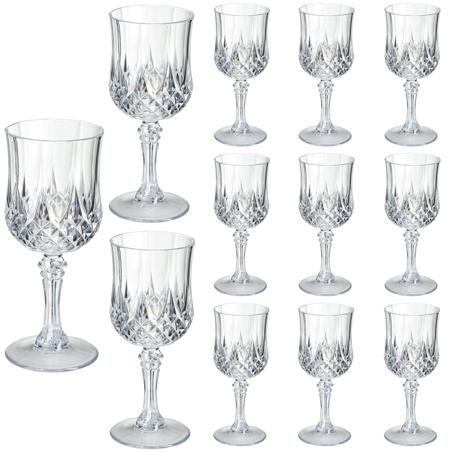 XKXKKE 12 Pcs Transparent Plastic Wine Glasses, Plastic Water Goblets for Parties, Stemmed Drinking Glasses for Wedding Reception, Grand Event Party Bar Supplies Reusable Drinking Cups
